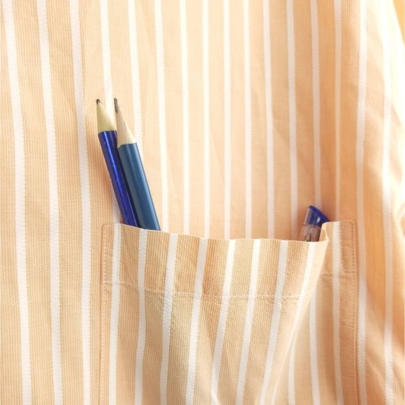 JOHNSTON & MURPHY Tailored Fit Button Up Casual Shirt Peach Stripe Mens size L - Picture 5 of 5